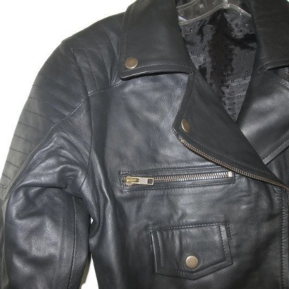 nwot cropped leather jacket black biker size s m - Picture 4 of 5